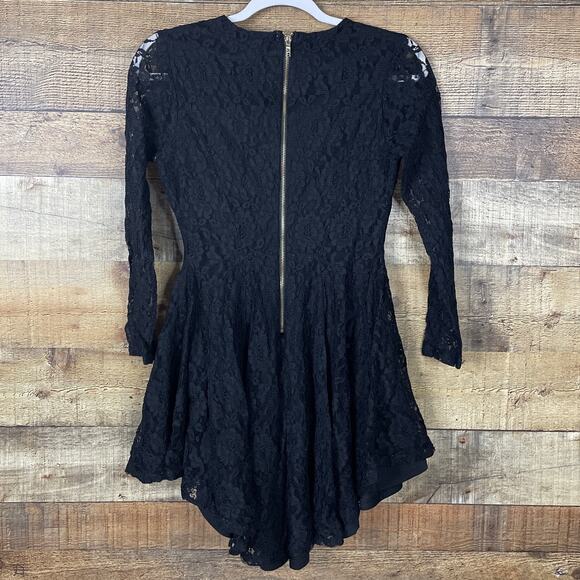 Altar'd State Lace Long Sleeve Mini Skater Dress Solid Black Size Small - Picture 8 of 11
